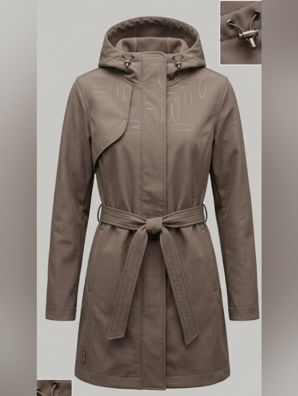 Lole Waterproof Hooded Belted Trench Coat Taupe (Sz L) Fall Lightweight Neutral